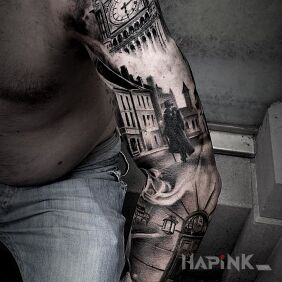 Tattoo Big ben on the forearm motif: sleeves style: realistic