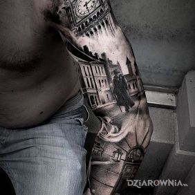 Tatuaż Big ben na ramieniu motyw: 3D styl: realistyczne