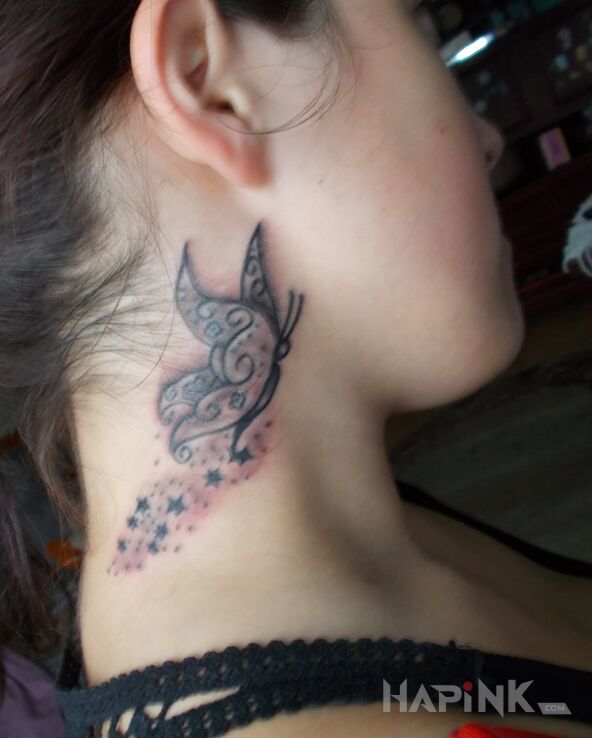Tattoo Motylek :D in butterflies motif on the neck