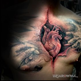 Tatuaż Serducho na klatce motyw: anatomiczne styl: realistyczne
