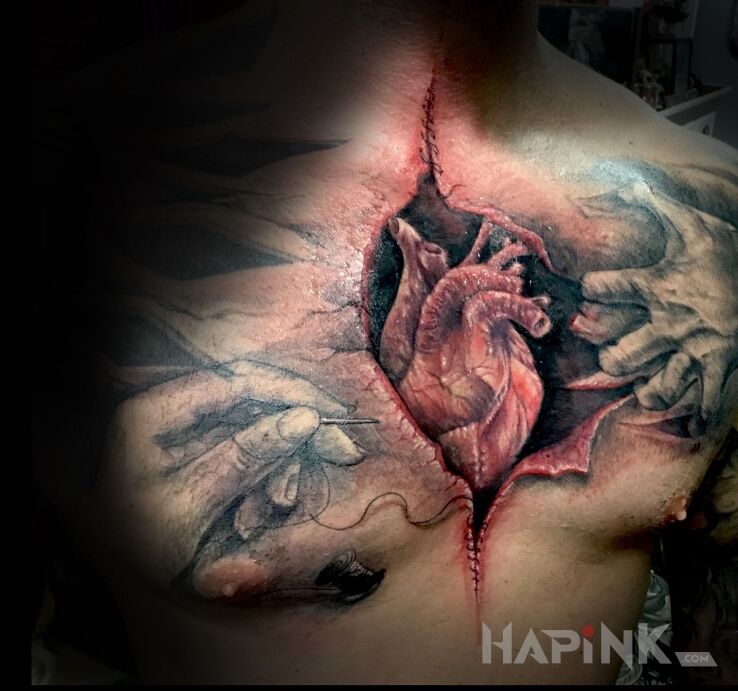 Tattoo Serducho in colorful motif and realistic style on the chest