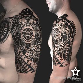 Tatuaż Polinesian Tattoo na ramieniu motyw: czarno-szare styl: polinezyjskie