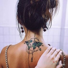 Tattoo 7 continents on the nape motif: other style: graphic / illustrative