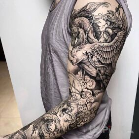 Tattoo On the pegasus on the upper arm motif: characters style: graphic / illustrative