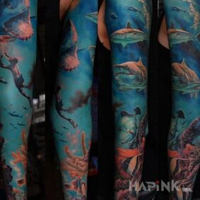 Tattoo An underwater perspective on the forearm motif: sleeves