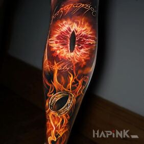 Tattoo Lord of the rings on the calf motif: characters style: realistic