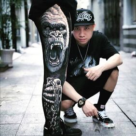Tattoo Gorilla on the calf motif: 3D style: realistic