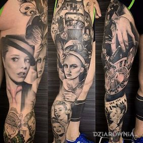 Tatuaż Dziewczyny hej dziewczyny na nodze motyw: 3D styl: realistyczne