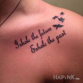 Tattoo The future and the past on the collarbone motif: lettering style: calligraphy