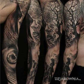 Tatuaż Rękaw z okiem na ramieniu motyw: 3D styl: realistyczne