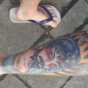 Tatuaż Japonski styl na łydce motyw: kolorowe styl: neotradycyjne