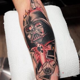 Tattoo Vader / Star Wars / Neotraditional On the arm motif: science fiction style: neo-traditional