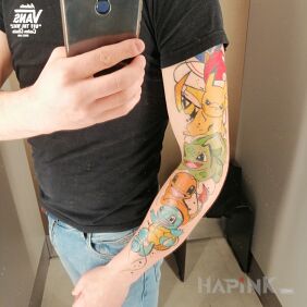 Tattoo Something for Pokemon fans:) on the forearm motif: colorful style: cartoon / comic book