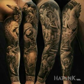 Tattoo Angels and angels on the forearm motif: sleeves style: realistic