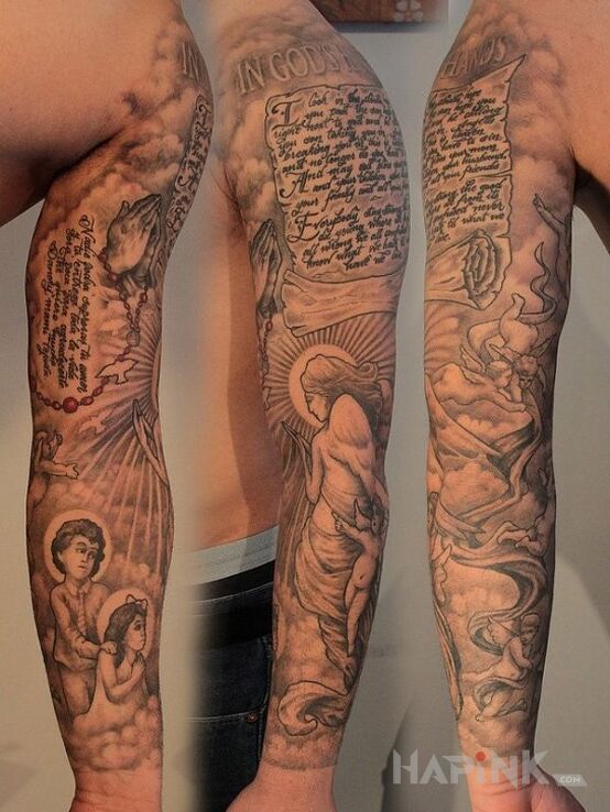 Tattoo Anioły in sleeves motif on the upper arm
