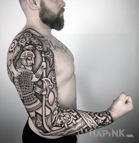 Tattoo Celtyckie klimaty in black and gray motif and Celtic / Nordic style on the forearm