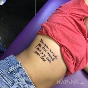 Tattoo Sad but true on the ribs motif: lettering style: calligraphy