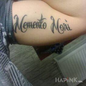 Tattoo Memento mori on the upper arm motif: lettering