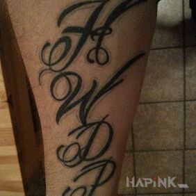 Tattoo HWDP on the wrist motif: lettering