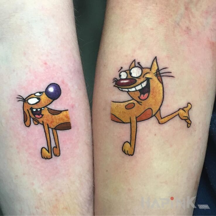 Tattoo Kotopies :D in colorful motif and cartoon / comic book style on the forearm