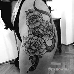 Tatuaż Kwiaty / Wąż na pośladkach motyw: seksowne styl: graficzne / ilustracyjne