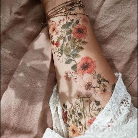 Tattoo Retro flowers on the forearm motif: colorful style: realistic