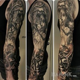 Tattoo Leaf on the face on the forearm motif: sleeves style: realistic