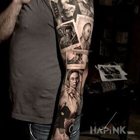 Tattoo Kill Bill on the forearm motif: faces style: realistic