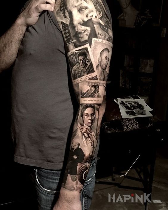 Tattoo Kill Bill in characters motif and realistic style on the forearm