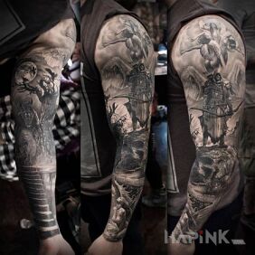 Tattoo Monster hunter on the forearm motif: sleeves style: realistic