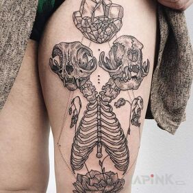 Tattoo Skeleton on the leg motif: anatomical