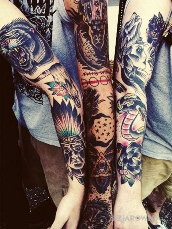 Tatuaż trzy rękawy w motywie rękawy na ramieniu