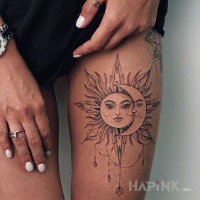 Tattoo The sun and the moon on the leg motif: other style: graphic / illustrative