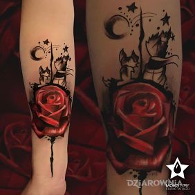 Tatuaż Mały ale wariat ;) na przedramieniu motyw: kolorowe styl: graficzne / ilustracyjne