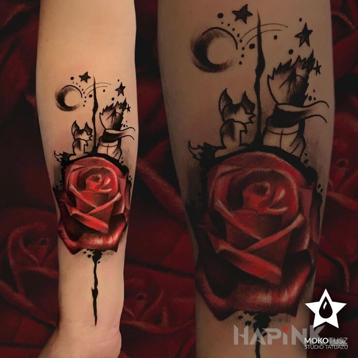 Tattoo Mały ale wariat ;) in flowers motif and graphic / illustrative style on the forearm