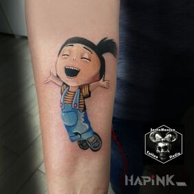 Tattoo Minions on the forearm motif: colorful style: cartoon / comic book