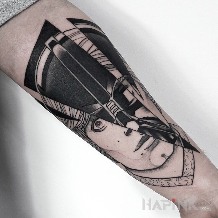 Tattoo Star Wars / Gwiezdne Wojny / Anakin Skywalker / Darth Vader in black and gray motif and graphic / illustrative style on the forearm