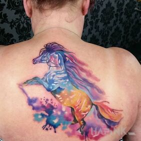 Tattoo Pastel horse on the back motif: animals