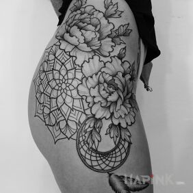 Tattoo Flowers / Mandala / Dreamcatcher on the buttocks motif: sexy style: graphic / illustrative