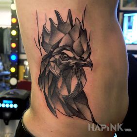 Tattoo Rooster on the ribs motif: animals