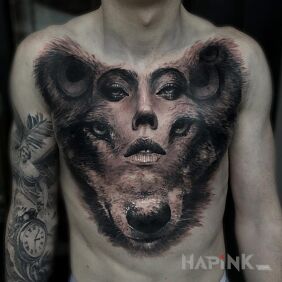 Tattoo Three in one on the chest motif: animals