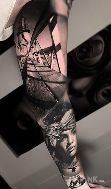 Tattoo Spacer po molo :O in black and gray motif and realistic style on the upper arm