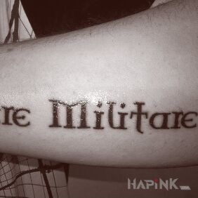 Tattoo Vivere militare est on the forearm motif: lettering
