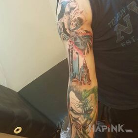 Tattoo Batman and the joker on the forearm motif: sleeves