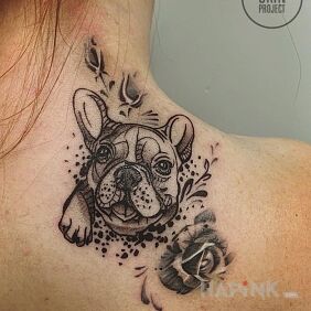 Tattoo Sunia :) on the nape motif: black and gray style: graphic / illustrative