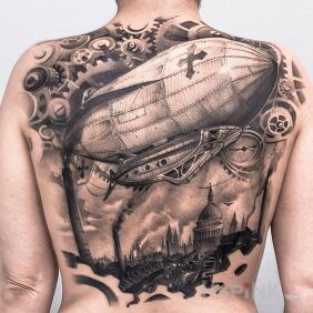 Tattoo Zeppelin on the back motif: 3D