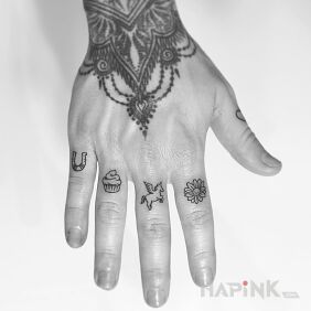 Tattoo A couple of patterns on the hand motif: other style: minimalistic