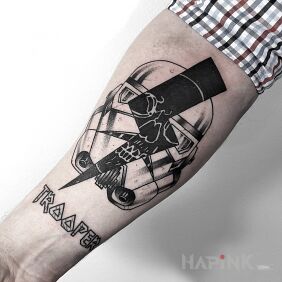 Tattoo Stormtrooper / Stormtrooper / Star Wars / Star Wars. on the forearm motif: black and gray style: graphic / illustrative