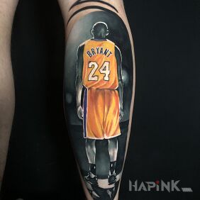 Tattoo Black mamba on the calf motif: black and gray style: realistic