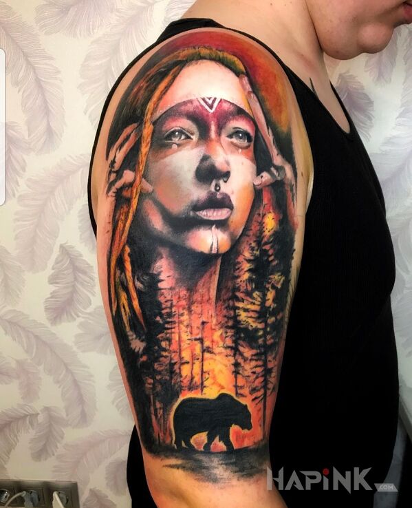 Tattoo Kontynuacja rękawa :) in faces motif and realistic style on the upper arm